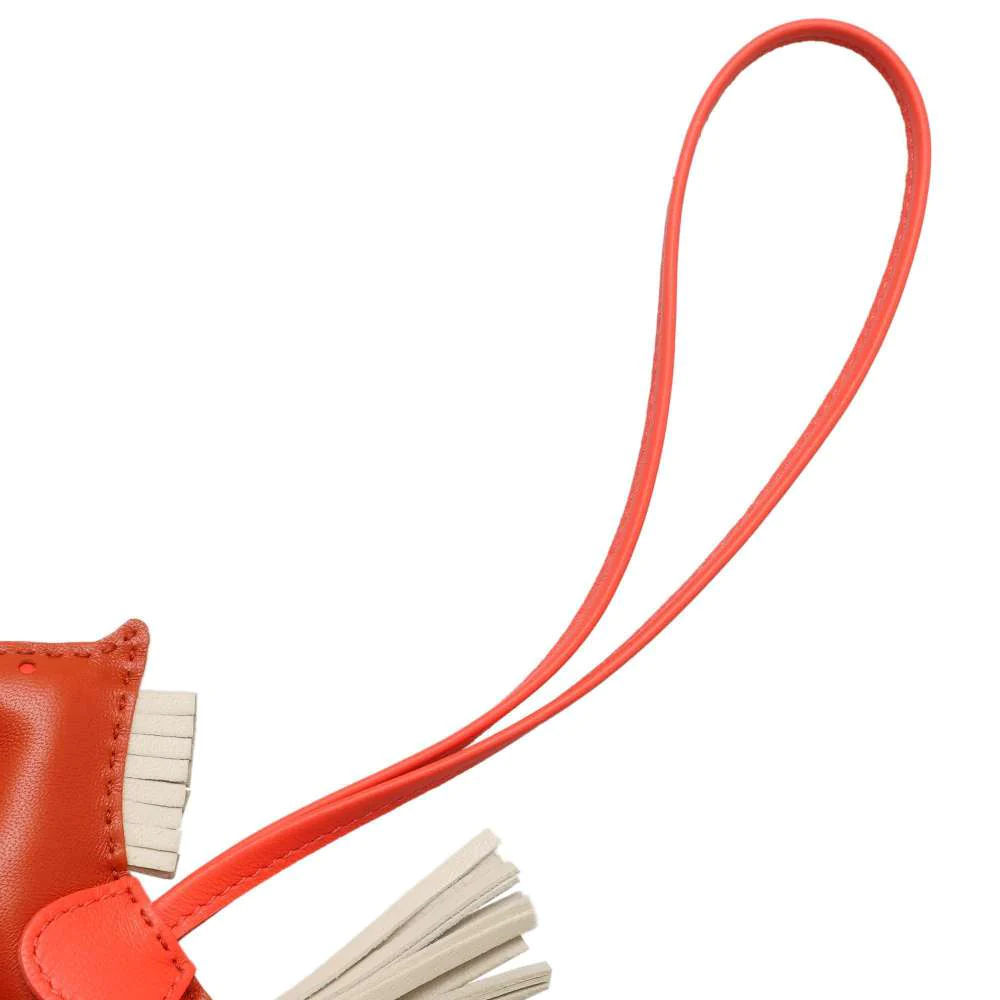 HERMES Rodeo Bag Charm Size PM Carnelian/Craie/Rose Texas Lambskin